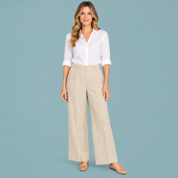 J.CREW Pants - J. Crew Size 12 Essential Wide Leg Pant Beige Solid 100% Linen Pants NEW
